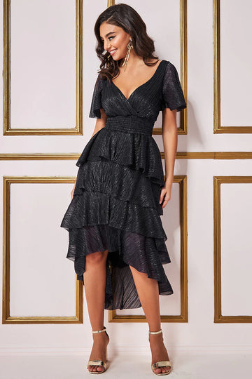 CRINKLE LUREX HIGH LOW LAYERED MIDI DRESS Goddiva